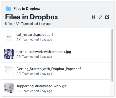 Example of an embedded Dropbox folder