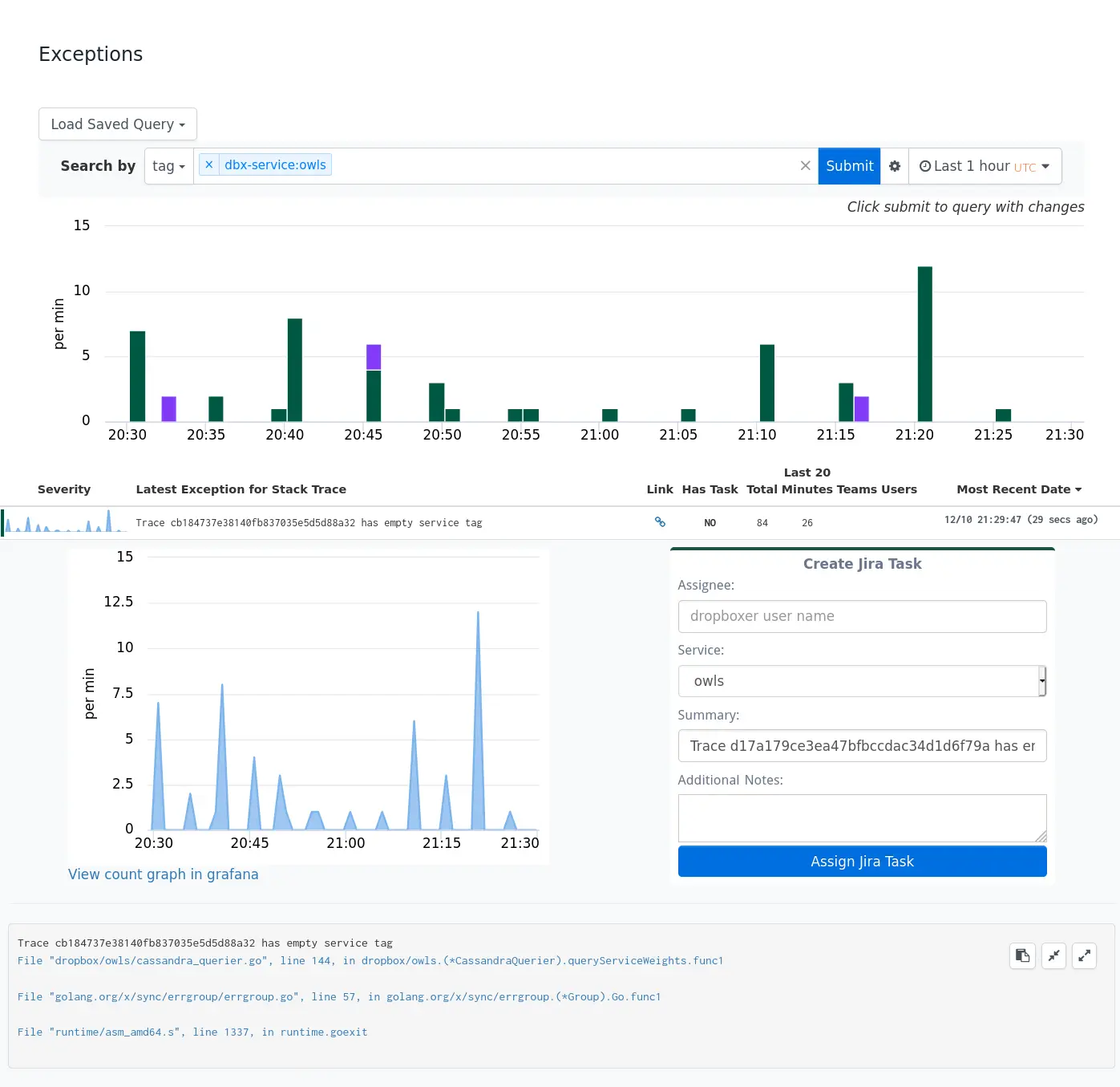 exception tracking front-end