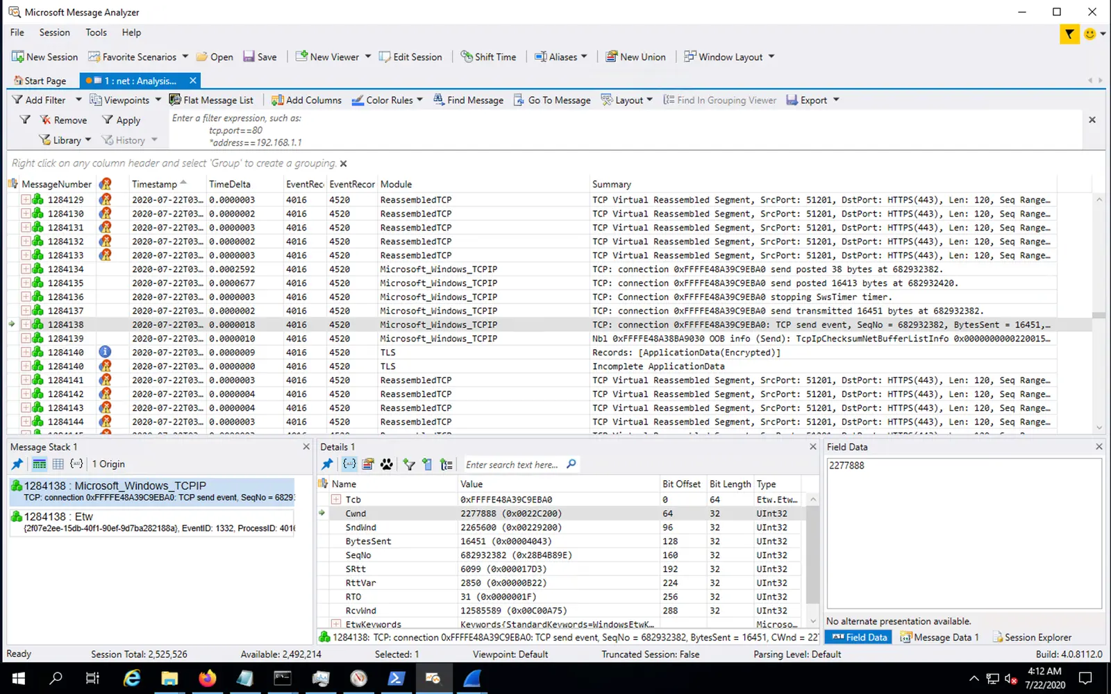 Microsoft Message Analyzer parsing netsh trace output. Imagine a combination of tcpdump, perf trace, strace, and ss.